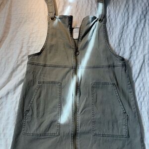 Army Green Denim Overall Dress